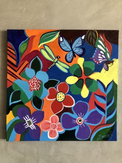 Flores e borboletas coloridas